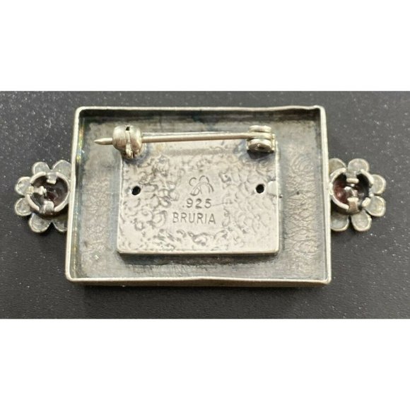 VTG Pin Aqua Roman Glass Bruria Tamir Israel ancient Floral Sterling Brooch - Picture 2 of 5